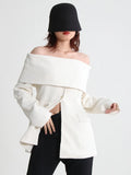 Toloer Collar Off-The-Shoulder Small Suit 2024 Spring And Autumn New Fashion Design Sense Long Sleeve Texture Coat Female-Outfit