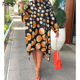 Spring Autumn Clothes Casual Gradient Polka Dot Bat Sleeve Loose Midi Dress Fashion Streetwear Long Tunics Women's