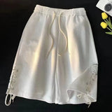 Waist Casual Wide Leg Shorts Women Y2k Summer Loose Drawstring Lace Up Jogging Pants BF Fashion Baggy All-match Sweatpants-Outfit