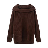 Vintage Lazy Wind Word Collared Knitted Shirt 2025 Autumn New French Babes Loose Collar