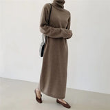 Autumn Winter Loose Turtleneck Straight Women Sweater Dresses 2022 New Long Sleeve Warm Knitted Chic Long Dresses