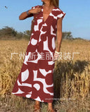Ladies Style V-Neck Loose Waist Dress 2025 Summer Fashion New Set Long
