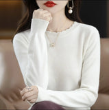 Waxy Leisure Lace Round Neck Bottomed Sweater Women's New Foreign Style 2024 Autumn / Winter Sweater Long-Sleeved Sweater-Outfit