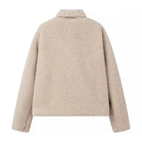 Beige Collar Pocket Faux Fur Coat-Outfit