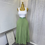 Fashion Folding Wave Half-Dress French Sweet High-Waisted A-Shaped Skirt Mid-Long Folds