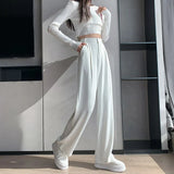 VAREY LIN Spring Women Casual High Waist Loose Wide Leg Pants Female Floor-Length White Suits Pants Ladies Long