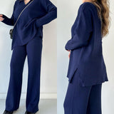 Autumn New Fashion Solid Color Loose Under The Pended Fork Knit Shirt Two Sets Of