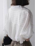 Spring And Summer Loose Thin Sunscreen Striped Cotton Long Sleeve Shirt In The Long Retro
