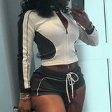 Has K24ST371 Women's Autumn New Sports Style Tight-Up Long-Sleeved Super Shorts Casual