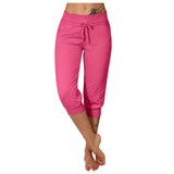 Women's Seven-Cent Pants, Leisure, Slim, High-Waisted Rope Pocket, Sports Pants, Fitness Training, Running Casual Pants-Outfit