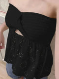 Knot Front Knit Embroidered Tube Top-Outfit