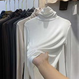 Toloer Shot Anti-Ball Cotton Pile Collar Wine Red Bottom Shirt Autumn Long-Sleeved T-Shirt Women With Slim Turtleneck