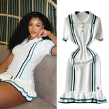 Scented Knitted Dress Woman's New French Retro Collar Bump Color Waist Thin Leaf Side Sweater