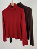 Toloer Shot Anti-Ball Cotton Pile Collar Wine Red Bottom Shirt Autumn Long-Sleeved T-Shirt Women With Slim Turtleneck