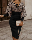 Independent Station Fashionable Fashion Printed Long-Sleeved Dress Women's Spot-Outfit