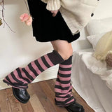 Toloer / Winter Jk Knit Calf Ash Stripe Horn Socks Set Y2k Millennium Hot Girl Pile Pile Socks Wool Warm Leg Set-Outfit