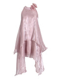 2025 New Fashion Sweet Wind Flowers Hanging Neck Design Sleeveless Irregularity Of The Dress