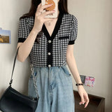French Summer T-Shirt Women V Collar Temperament Short-Sleeved Small Short-Term Repair Cloth Wear Clothes In The