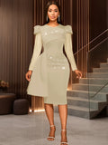 Round-Neck Nail Dress Lace Long Sleeve Packed Party Evening Dress Dress