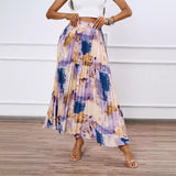 High-End Oil Painting Prints 100-Fold Skirt Fall A Word 100-Fold Skirt