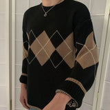 Argyle Sweaters Women Fashion Plaid Sweater Aesthetic Vintage Women Jumpers Autumn Winter Long Sleeve Pull Femme 2022