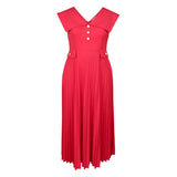 Spring And Summer Temperament V-Neck Dress Country Wind White Red Folded Dress Elegant