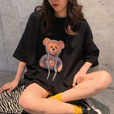 Oversized Half Sleeve Top Tee Shirt Femme 2021 Korean Style Clothes Women Kawaii Anime Bear Cotton Chic O-Neck T
