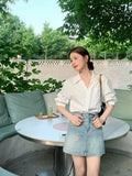 V-Neck Short-Sleeved Shirt Women Thin Summer Professional Sister Shirt Small French Temperament
