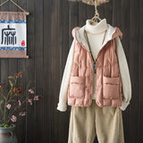Autumn And Winter Light Down Vest Women Fashion Short Hooded Down Jacket Clip Show Thin Warm Coat Tide-Outfit