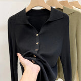 Sense Of The Small V-Neck Long-Sleeved Knitted Shirt Women's Autumn And Winter New Half-Opened Collared Blouse Bottom