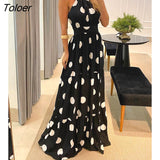 Women's Clothing Spring Summer Polka Dot Print Halter Backless Ruched Maxi Dress Elegant Party Wedding Sleeveless