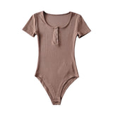 Summer Sexy Thin Threaded Blouse Tight Short-Sleeved T-Shirt Women's New Button Round Collar Jumpsuit With Bottom-Outfit