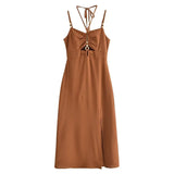 Esseeded Slinged Sling Dress 2025 Summer Sexy Show-Back High-Waist Side Open-Peking Fan Flute
