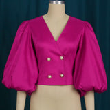 Collar Lantern Sleeve Button-Down Shirt Repair Short Party Women's Shirt