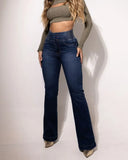 Tight Waist High-Waisted Button Elastic Repair Wide Legs Long Jeans