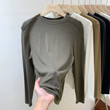 Designer Round-Necked Long-Sleeved T-Shirt Women Slim In Autumn And Winter 2023 Look Thin With A Bottomed Blouse-Outfit