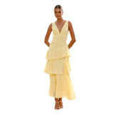 New Pure-Want Wind Red Pop Summer French Cake Skirt Femininity Sleeveless V-Neck