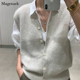 Cardigan Sweater Vest Loose 2021 Autumn and Winter Warm Knitted Vest Sweater for Women Loose Solid Sleeveless Sweaters