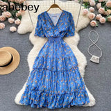 Print Dress Women Summer Sexy Beach Boho Midi Dresses Short Sleeve 2022 Ladies Vintage Elegant Party Dress Vacation