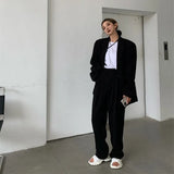 Office Lady Blazer Sets Loose Two Piece Set Women Korean Style High Waist Wide Leg Trousers Pants Suits Casual Suit Coat 2