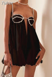 Fashion Women's Dress Slash Neck Sleeveless Backless Spliced Drilling Chain Flounce White Dresses Summer 2023 New