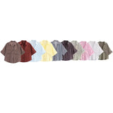 Spring And Summer New Women's Fashion Casual Collar Striped Wide-Sleeved