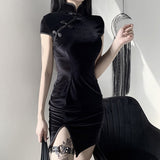 New Slim High-Waisted Cheongsam Dress Improved Summer Skirt Vintage Skirt Women's Dress-Outfit