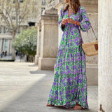 Toloer 937 Spot Women's Wear Fall 2023 New Fashion V-Neck Long Sleeve Medium Long Bohemian Dress-Outfit