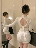 Knitted Dresses Women Sexy Half High Collar Bandage Backless Slim Stretch Basic Dress Elegant Bottoming Fashion-Outfit