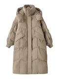 Over The Knee Long Big Quilt Down Jacket Female 2024 Winter Fashion Thickened Design Sense Pleated Sleeve Bread Coat-Outfit