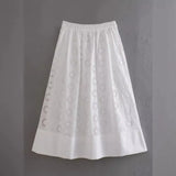 Summer Style Hollowed-Out Embroidered Sleeveless Blouse Loose Waist Embroidered Flute Skirt Suit-Outfit