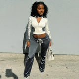Women's Autumn And Winter Line Bump Color Without Collar Zipper Tight Rope High-Waisted Trousers