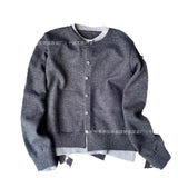 Fake Two Knitted Cardigan Women's Spring And Autumn 2024 New Design Style Loose Lazy Style Sweater Coat-Outfit