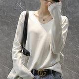 Toloer Style Autumn Winter Woolen Sweater Female V Gets Short Money Inside Build Head Sweater Slim Bottom Sweater-Outfit